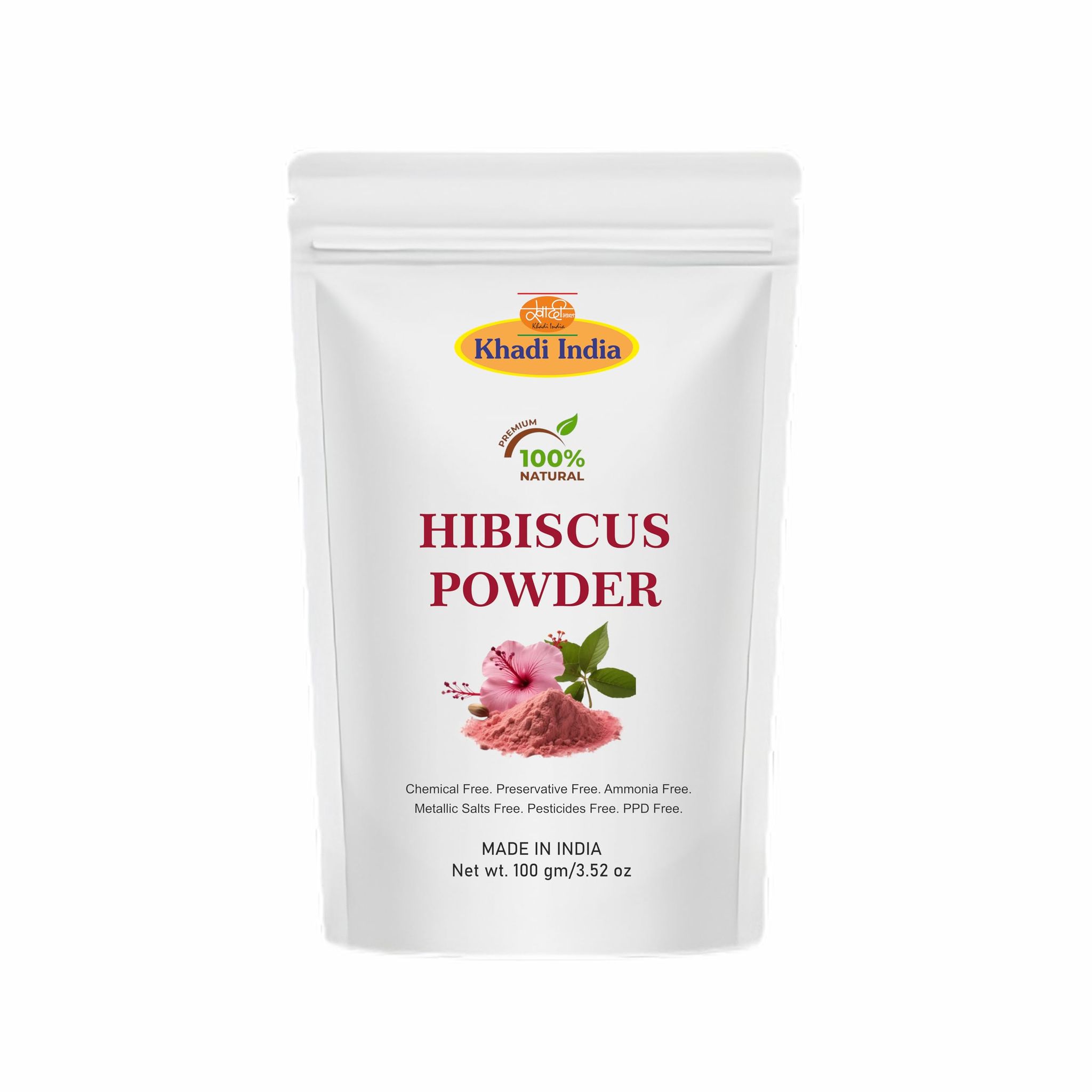 Khadi 100% Pure & Organic Hibiscus powder for hair (Zipper Pouch), Fresh (100gm., HIBISCUS) Khadi 100% Pure & Organic Hibiscus powder for hair (Zipper Pouch), Fresh (100gm., HIBISCUS) - Clear / 100 g (Pack of 1)