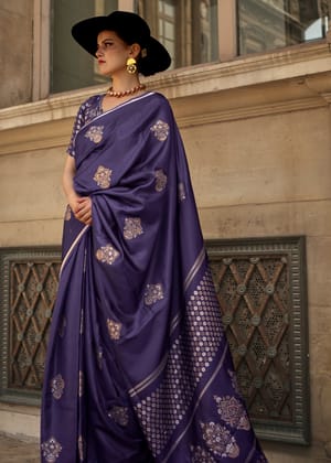 Twilight Blue Woven Banarasi Satin Silk Saree