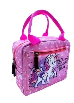Stylish and Functional: Padded Printed Lunch Bag with Front Pocket and Side Pockets-Unicorn