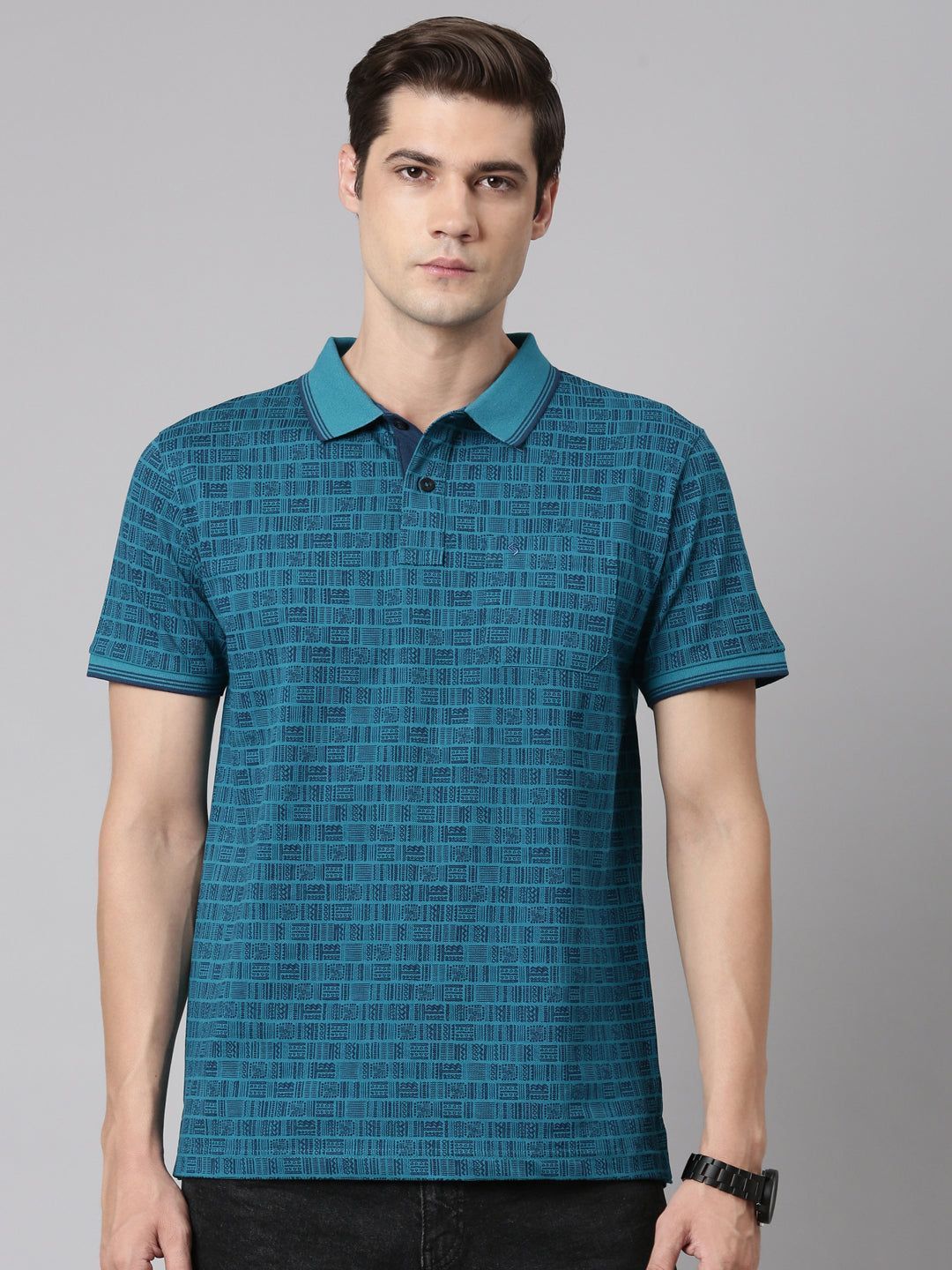 Classic Polo Men's Polo Neck Cotton Teal Slim Fit Printed T-Shirt | BELLO-279 A SF P