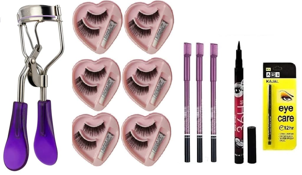 Elecsera Eyelash Curler & Beauty Kajal & 36H Deep Black Liquid Eyeliner False Eyelashes Professional Set of 12 Makeup (12 Items in the set) - Makeup - Eyes | Buy online on ZillyBuy