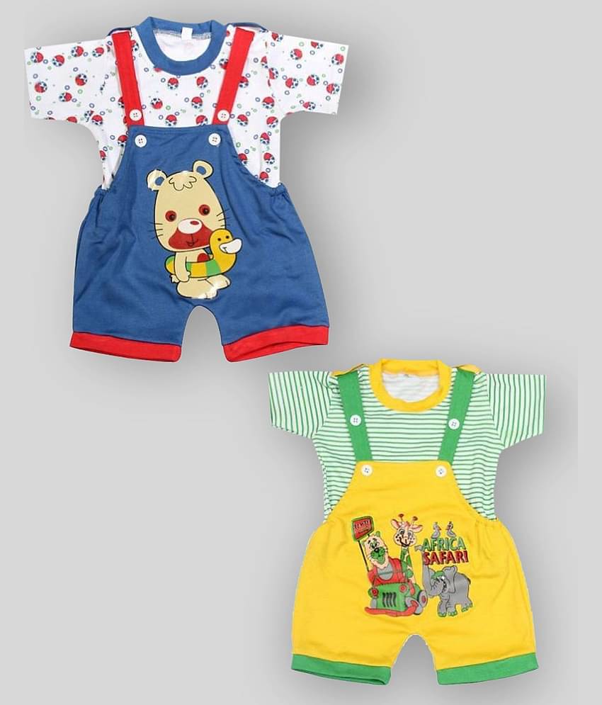 Babeezworld Pack of 2 Baby Girls Cotton Dungarees ( Multi Color )