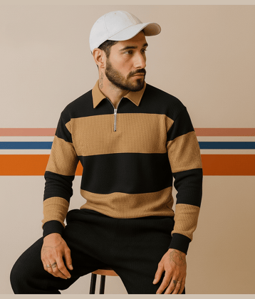 Try This Men Cotton Blend Regular Fit Colorblock Polo T Shirt ( Brown )