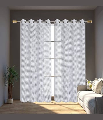 Homefab India Small Checks Sheer Eyelet Curtain 9 ft ( Pack of 2 ) - White