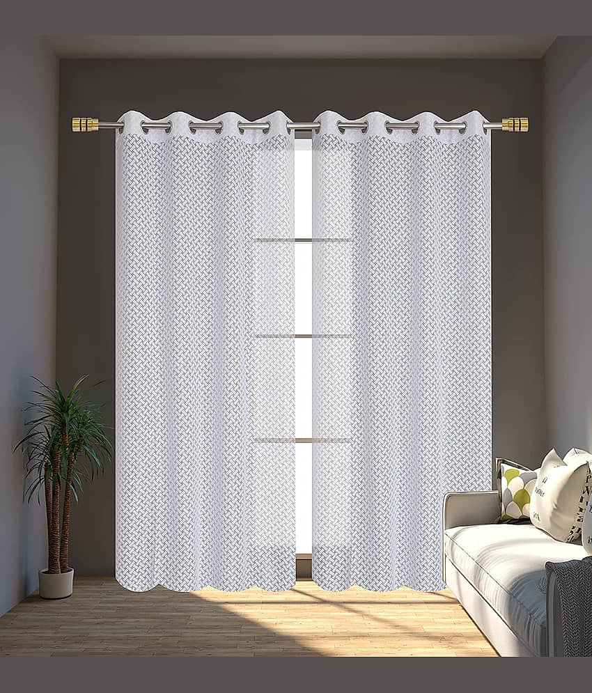 Homefab India Small Checks Sheer Eyelet Curtain 9 ft ( Pack of 2 ) - White
