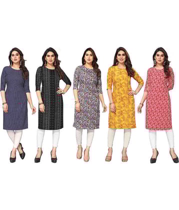 KETAKI FASHION Crepe Printed Straight Women's Kurti - Multicolor6 ( Pack of 5 )