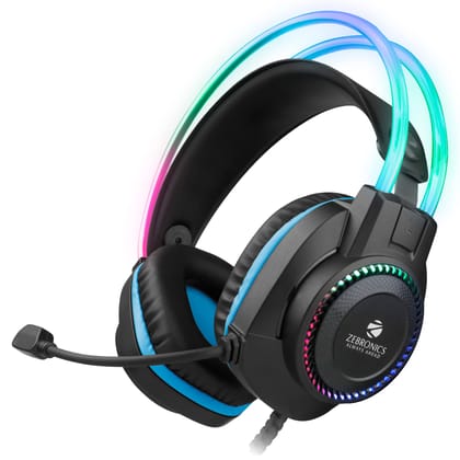 ZEBRONICS Jet PRO Premium Gaming Headphone with LED for Headband + earcups, 40mm Neodymium Drivers, 2 Meter Braided Cable, Flexible mic, Suspension Design, 3.5mm + USB Connector & in-line Controller ZEBRONICS Jet PRO Premium Gaming Headphone with LED for