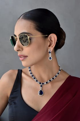 Amalfi Sapphire Zirconia Necklace Set-Zirconia