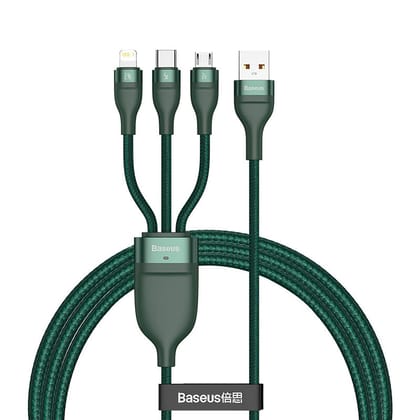 Baseus Flash Series One-for-Three Fast Charging Data Cable USB To M+L+C 1.2M (CA1T3-G1)-66W / Green