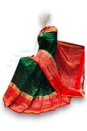 Pure Pochampally Ikkat Silk Green With Red Sari