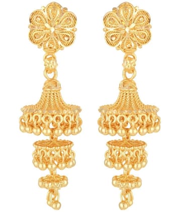 VIVASTRI Golden Jhumki Earrings ( Pack of 1 ) - Golden
