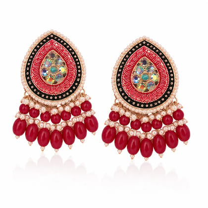 Indian Shringar Red Meenakari Jhumka Earrings for Women | Pearl Drop Traditional Ethnic Jewellery Indian Shringar Red Meenakari Jhumka Earrings for Women | Pearl Drop Traditional Ethnic Jewellery