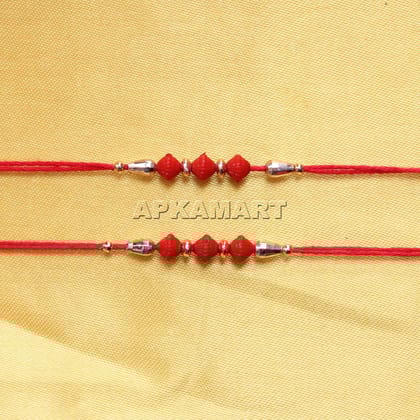 Beaded Red Rakhi Set of 2