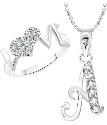 Vighnaharta Love Ring with Initial ''A'' Alphabet Pendant Rhodium Plated Jewellery Combo set