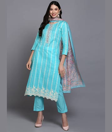 Vaamsi Rayon Printed Kurti With Pants Women's Stitched Salwar Suit - Turquoise ( Pack of 1 )