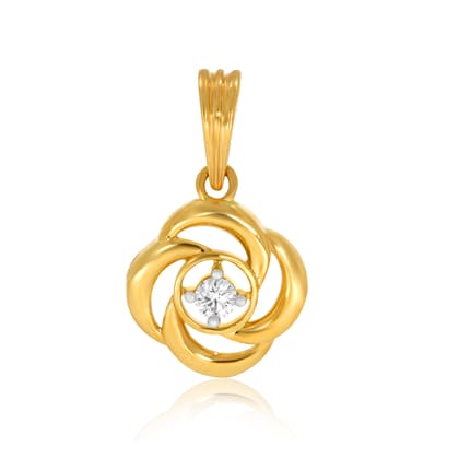 Senco Gold Twisting Bloom Solitaire Pendant (1.6 gram / 0.09 Ct / GH-VVS / 14K Yellow Gold)