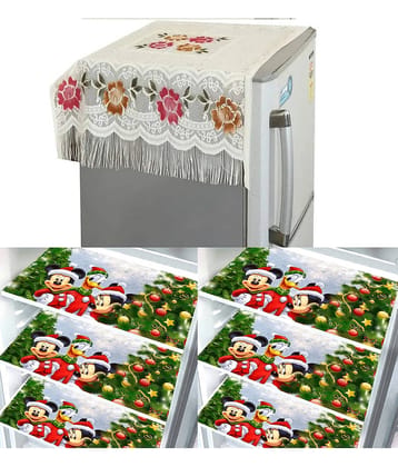 Crosmo Polyester Graphic Fridge Mat & Cover ( 99 53 ) Pack of 7 - Multicolor