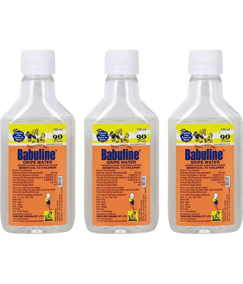 Babuline Gripe Water for Baby Indigestion, Stomach Colic Pain Relief - 135ml Bottle (Pack of 3)