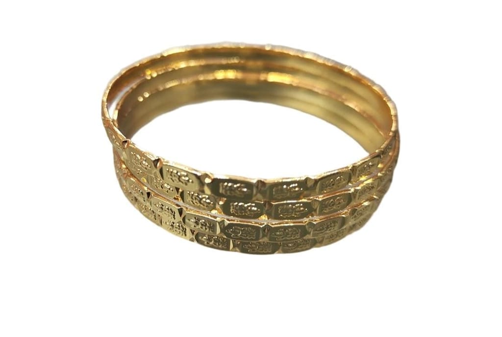 Gold Plated Bangle Set with Intricate Design - Set of 4