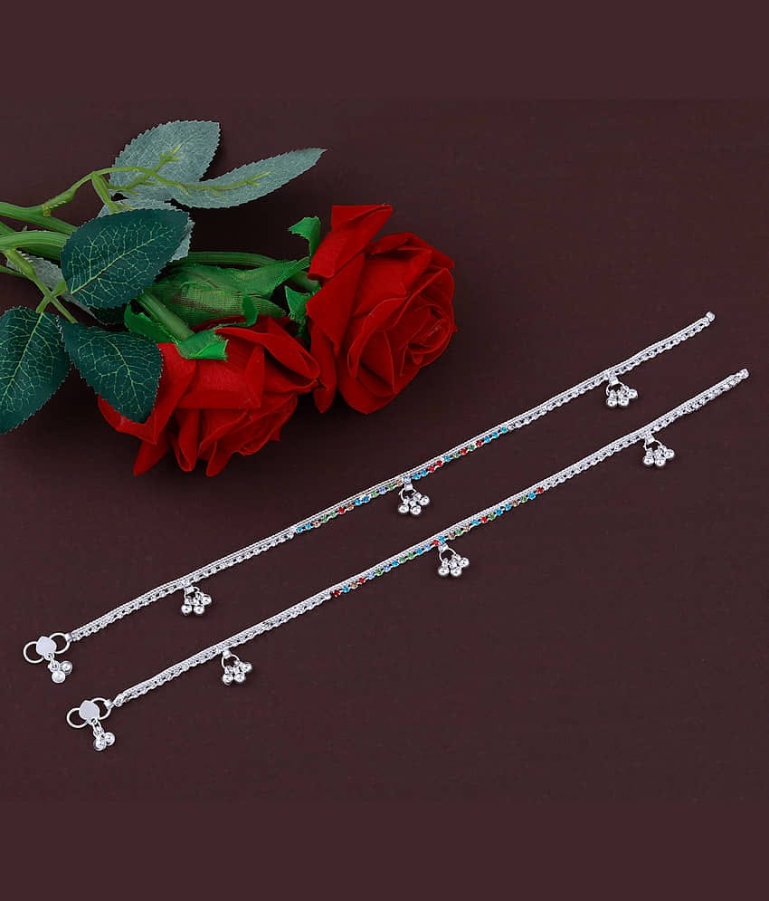 Silver Plated Multi Color Diamond Ghungroo Payal  Anklet for Women And Girl.