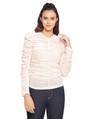 Baby Pink Semi-Sheer Shirred Top-S