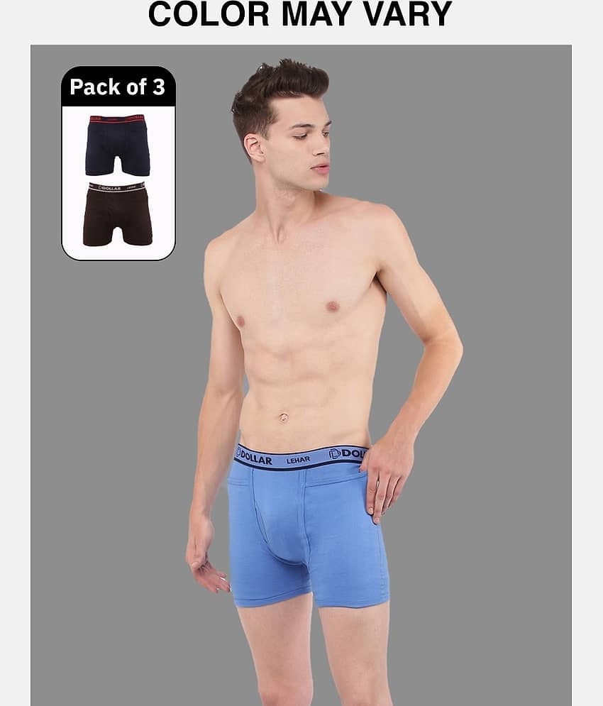 Dollar Lehar Mens Combed Cotton Trunk - Pack of 3 - (Colour May Vary)