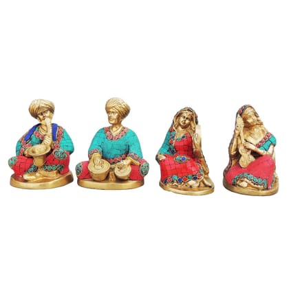 Brass Showpiece Rajasthani Musical Set Of 4 Pieces Statue, Height : 6.3 Inch (BSMAS189)