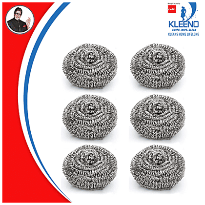 Kleeno by Cello Stainless Steel Scrub Pad - High Quality, Durable, Easy To Use, Small, Silver, 6 pcs