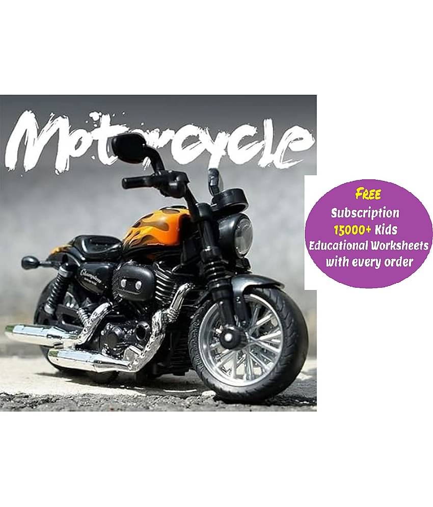 Kidsaholic Super Bike Motor Cycle Harley  Model Replica Tiny Figure  Miniature High Details with Rubber handle & Tires HD Collection  Souvenir Diecast Body 1:14 Scale Bike(Free subscription of kids Educational worksheets)