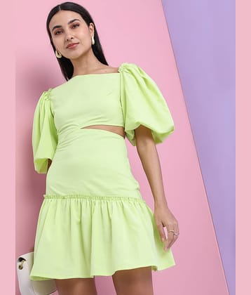 Tokyo Talkies Women Polyester Solid Drop Waist Dress ( Lime Green )