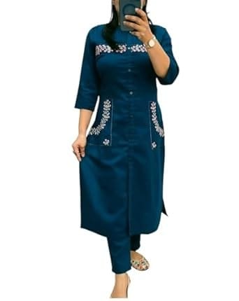 Womens Tranding Cotton Embroidery Tagai Work Kurti Pant Set