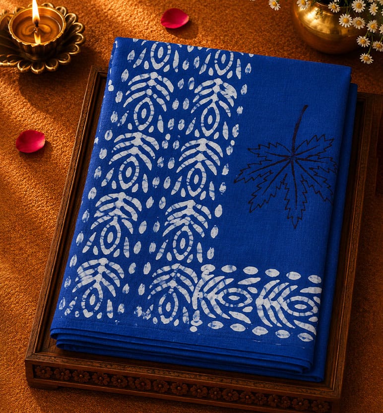  Handblock Printed Batik Cotton Saree