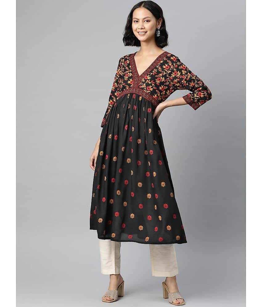 Glorious - Black Cotton Women's Flared Kurti ( Pack of 1 )