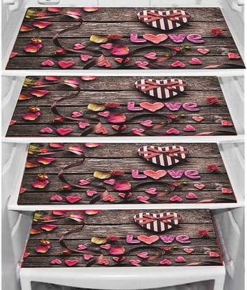 PVC Printed Rectangular Fridge Mats 29x44 cms ( Pack of 4 ) Multicolor