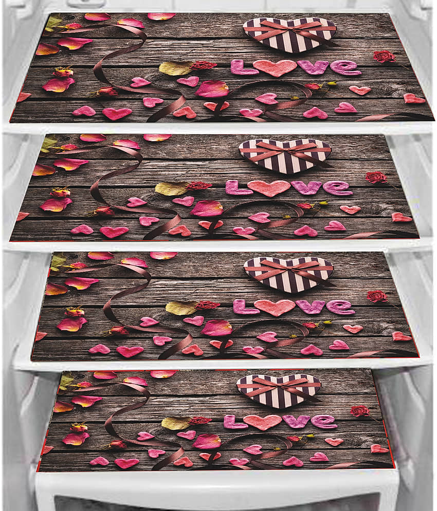 PVC Printed Rectangular Fridge Mats 29x44 cms ( Pack of 4 ) Multicolor