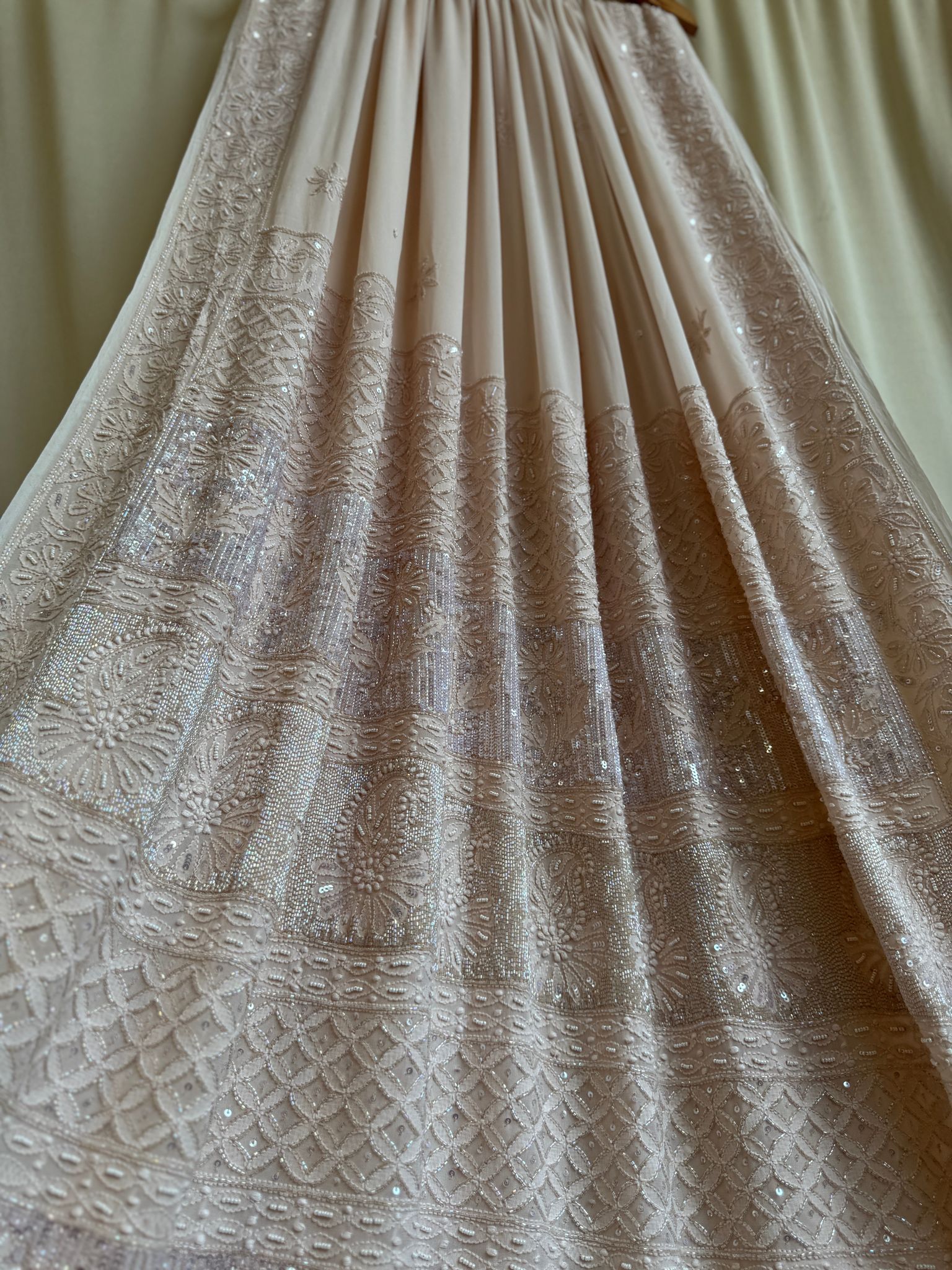 Viscose Chikankari saree with Pearl embellishments- Nude Pink-Pink