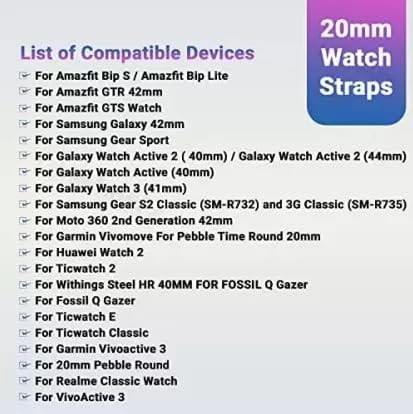 Exelent 20MM Silicone Strap Compatible with Amazfit GTS 2 Mini, Amazfit Bip/Bip U/Pro/Lite, Bip S, Amazfit GTS/ 2/2e, Samsung Galaxy Watch 4/ Watch 5 Compatible All 20MM Watches (Black)