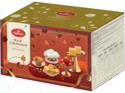 Haldiram's Royal Celebrations Gift Hamper - 200g of Mathri, 200g of  Dry Fruit Mix, 500g of Gulab Jamun, 250g of Soan Papdi, and 500g of Rasgulla.