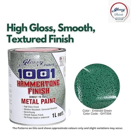 1001 Hammertone Coating - Hammerite High-Gloss Paint | Ideal for Metal Almirahs, Pipes, Machinery, Coolers, Steel Cupboards, & Woods & More | 1ltr - Emerald Green