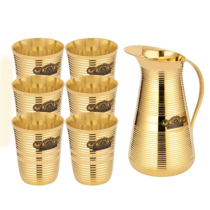Brass Pari Lemon Set - 7 Pcs With Jug And Glasses