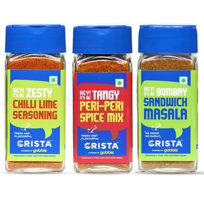 CRISTA International Seasonings Combo (Sandwich Masala 50 gm, Chilli Lime Seasoning 50 gm & Peri Peri Mix 45 gm) Zero Added Colours, Additives & Preservatives - Pack of 3