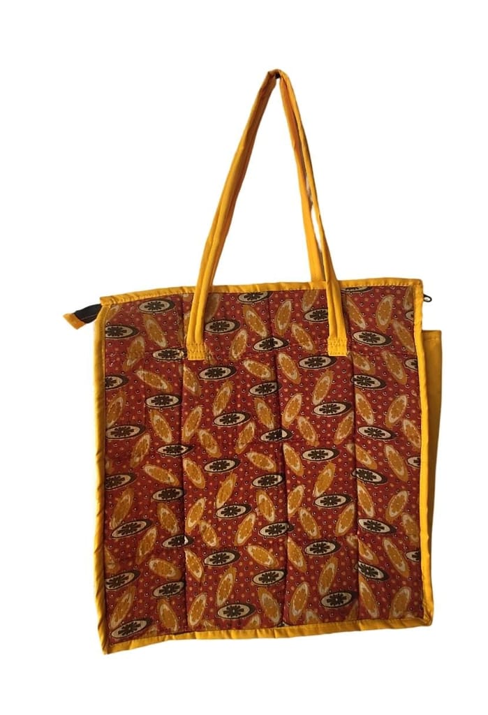 KALAMKARI  Handcrafted Quilted Cotton Tote Bag with Zipper Closure and Double Handles