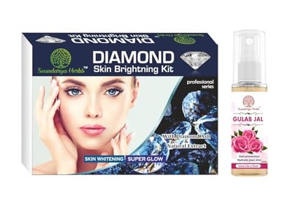 Soundarya Herbs Facial Kit (140g) with Free 100ml Gulab Jal (Rose Water) | Achieve a Radiant "Glow Like a Rose" Complexion (Diamond)
