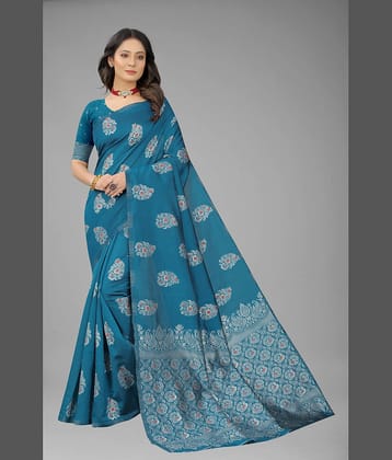 NENCY FASHION Banarasi Silk Embellished Saree With Unstitched Blouse Piece ( Rani )