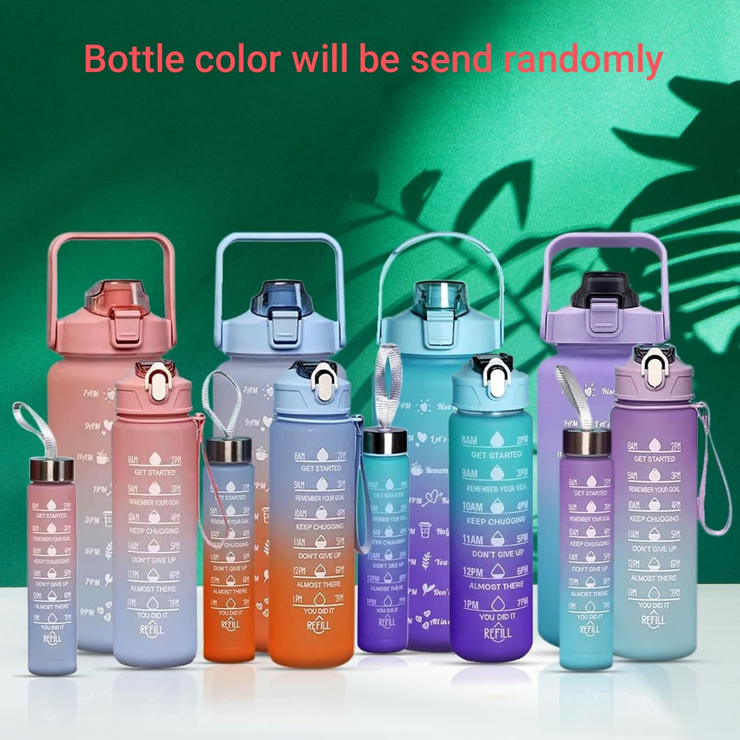 MOTIVATIONAL WATER BOTTLE Set of 3 | Motivational Time Marker, Leak-proof Durable Non-Toxic Sipper Water bottle for office, School Gallon Water bottle for gym (Mixed Colors)