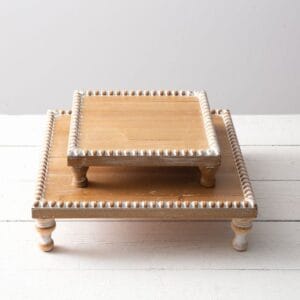 Handicraft Exim Wooden Beaded Riser Stand Set | Rustic Farmhouse Decor | Serving & Display