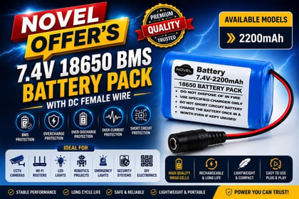 NOVEL 7.4V 2200mAh 18650 Lithium-Ion Battery Pack with BMS and DC Female Wire | Compatible with CCTV Cameras, Wi-Fi Routers, Security Systems and Robotics