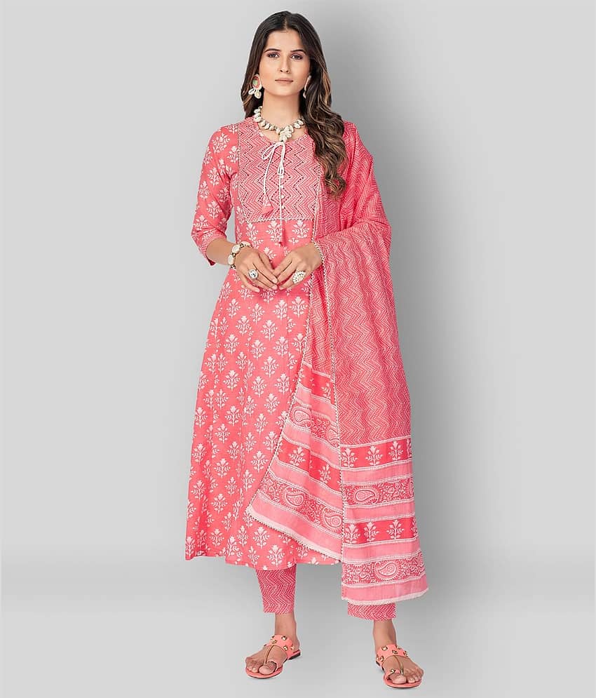 Vbuyz - Pink A-line Cotton Women's Stitched Salwar Suit ( Pack of 1 )