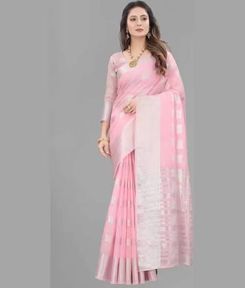 A TO Z CART Banarasi Silk Embellished Saree With Unstitched Blouse Piece ( Pink )