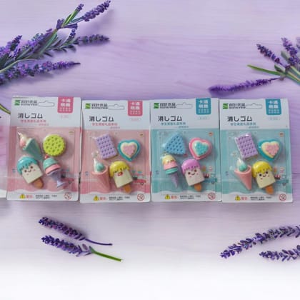 Cute Kids Eraser Set, Multicolored Rubber School Supplies, for Girls Ages 3+ Pack of